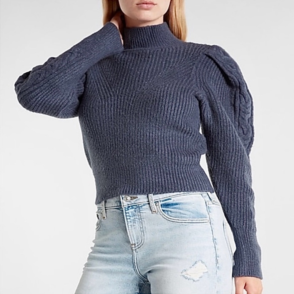 Express | Sweaters | Cable Knit Puff Sleeve Open Back Sweater Size M